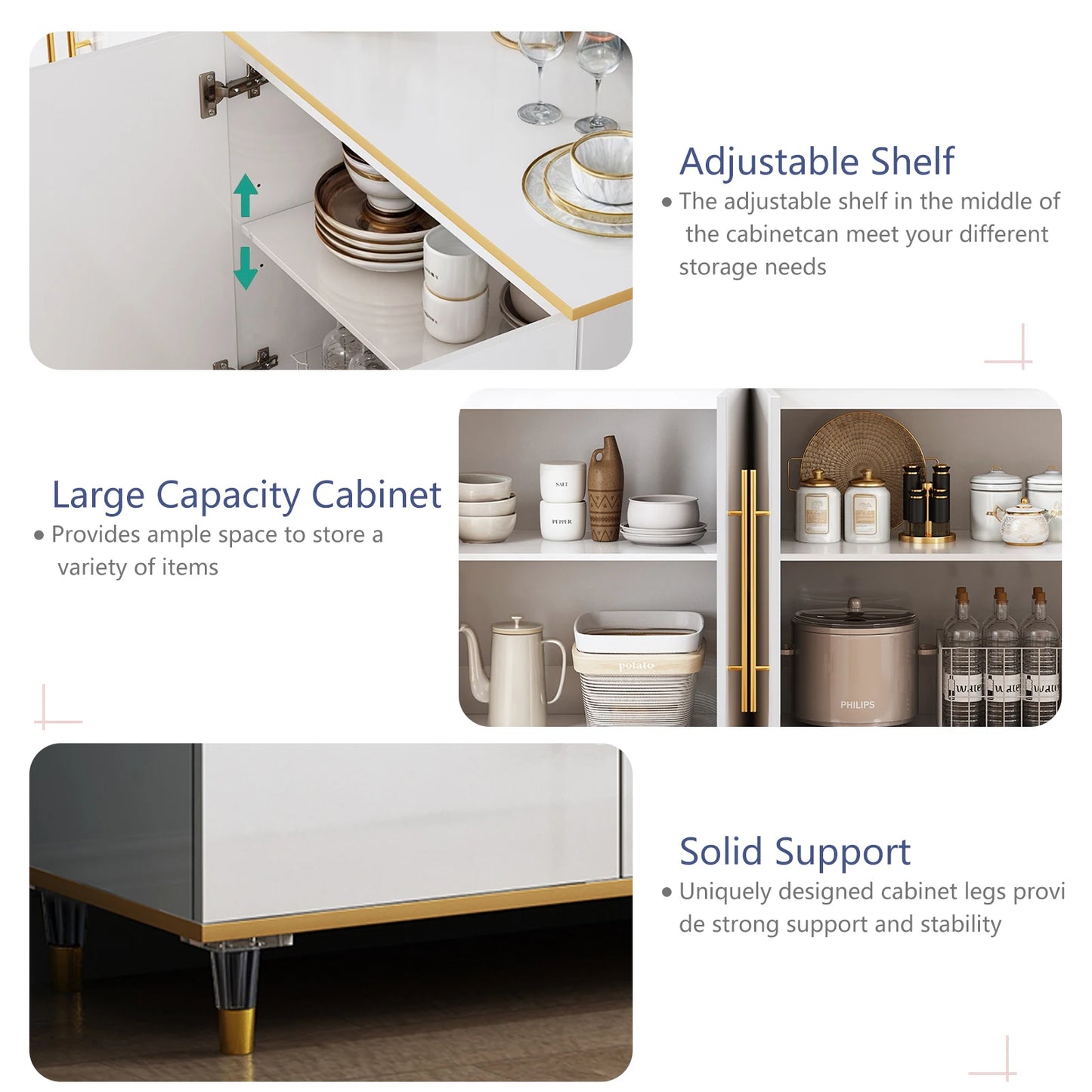 63 Inch Modern Buffet Cabinet Storage Sideboard Console Table