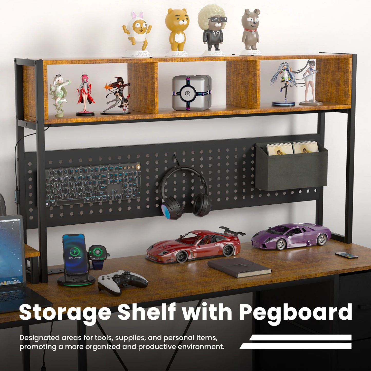 L Shaped Gaming Desk with Power Outlet and RGB LED Lights 67 Inch