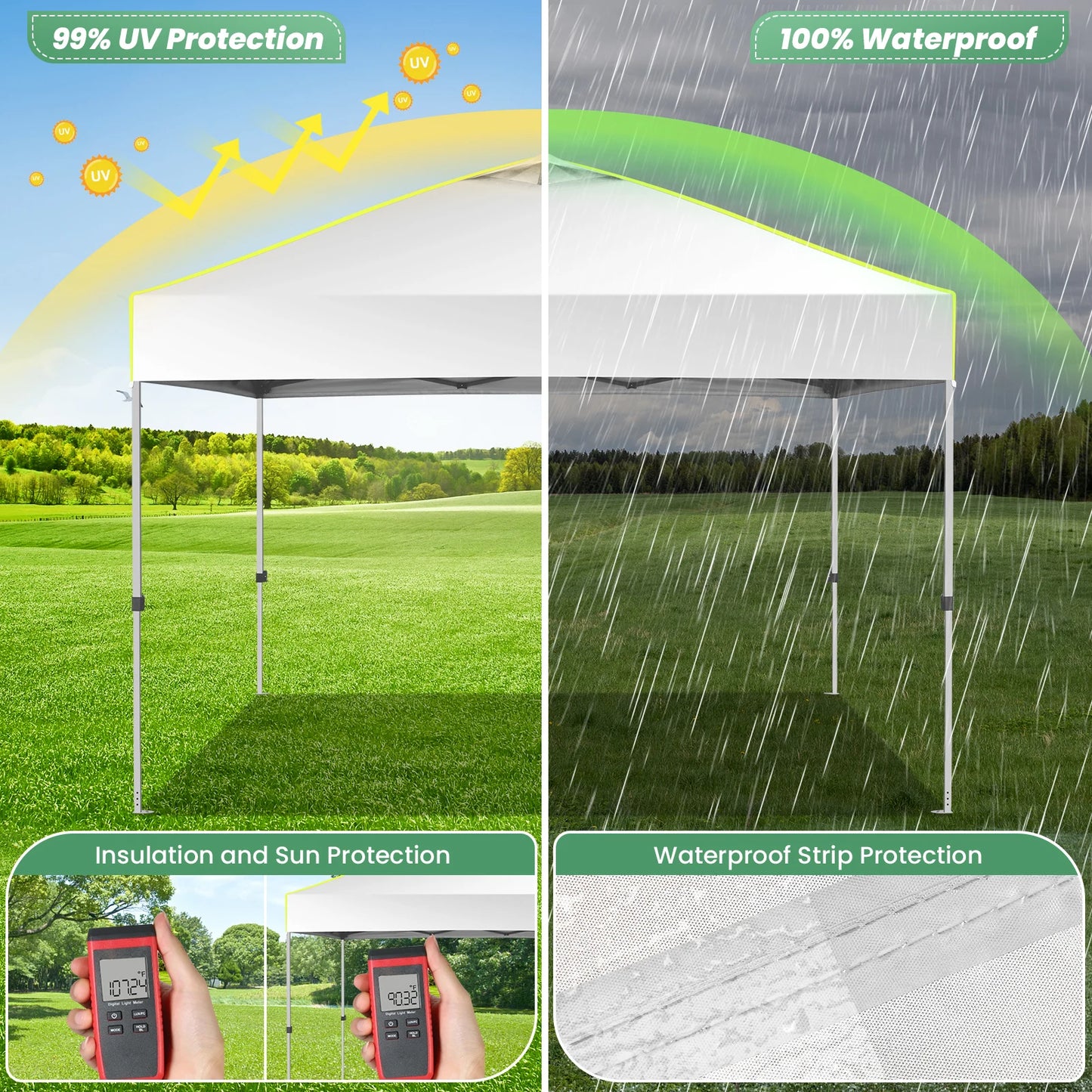 10x10 Pop Up Canopy Tent Waterproof Adjustable Height Outdoor Gazebo