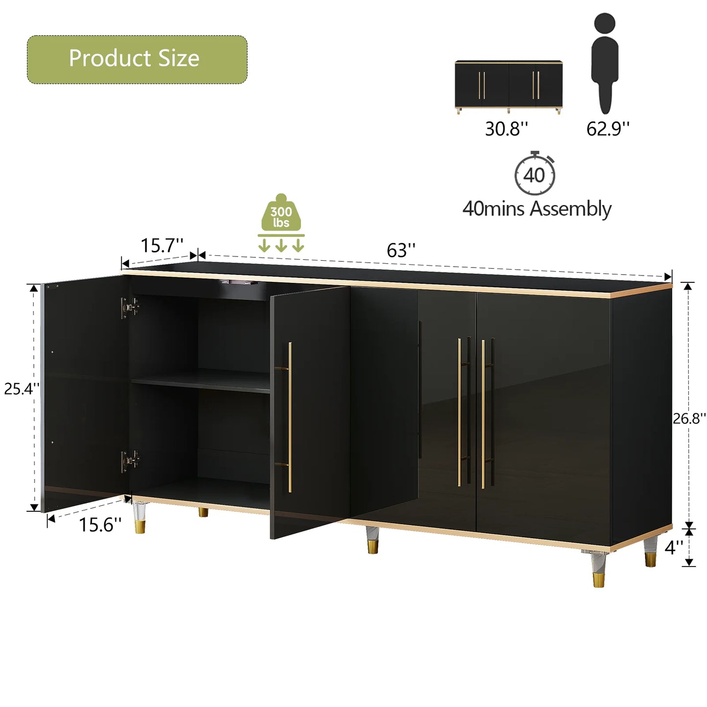 63 Inch Modern Buffet Cabinet Storage Sideboard Console Table