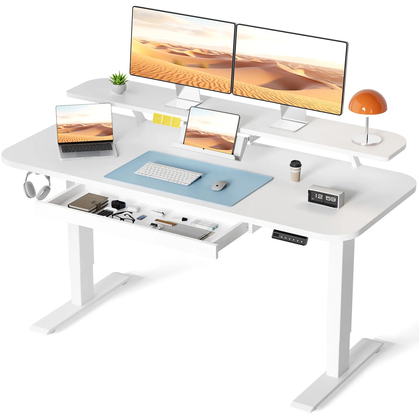 Electric Standing Desk with Drawers Adjustable Ergonomic Home Office