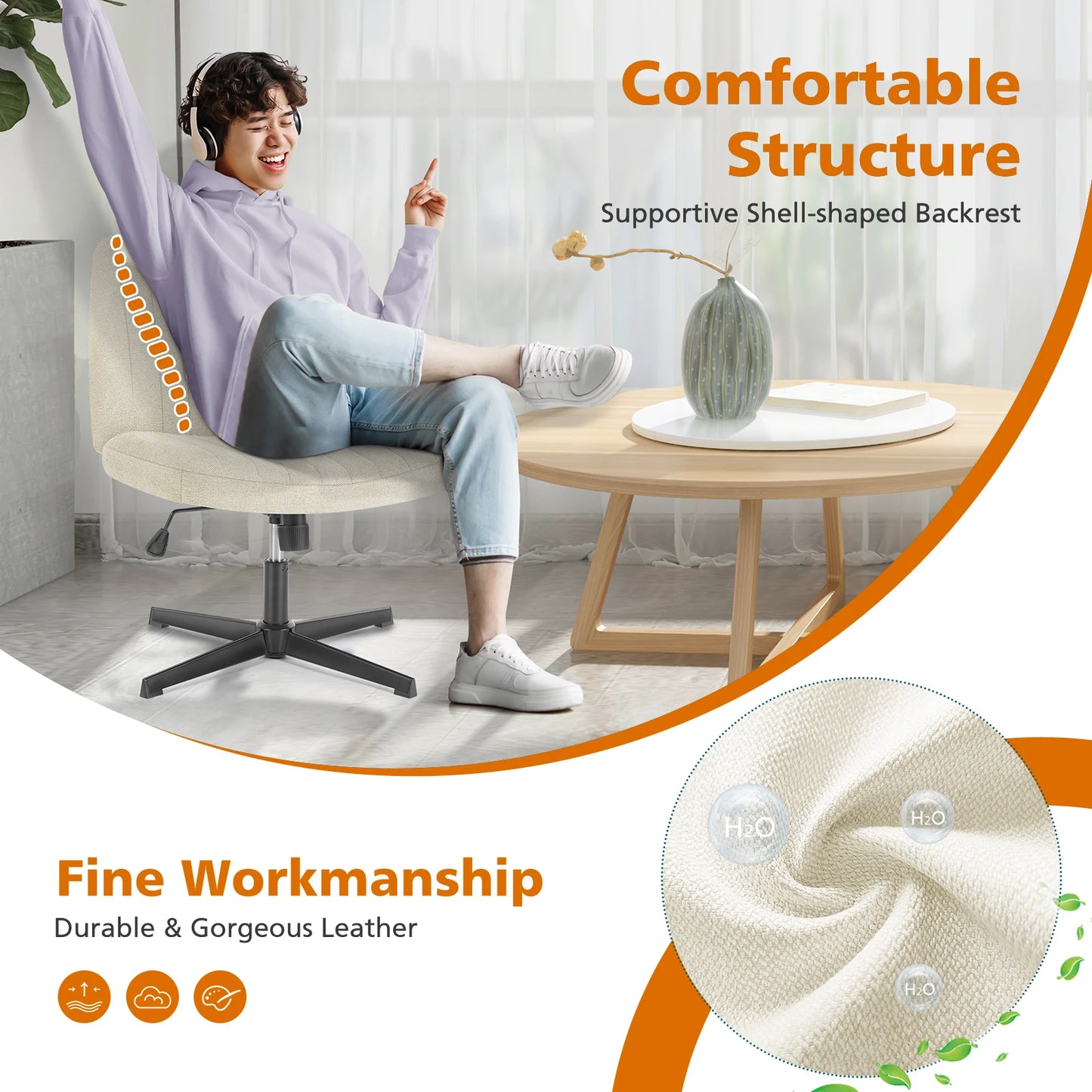 Ljustra Adjustable Swivel Rocking Chair Armless Office Gaming Chair