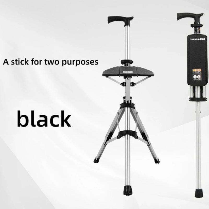 Portable Folding Cane Chair 2-in-1 Outdoor Travel Seat Lightweight