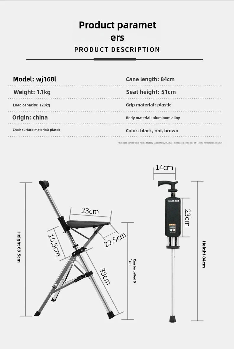 Portable Folding Cane Chair 2-in-1 Outdoor Travel Seat Lightweight