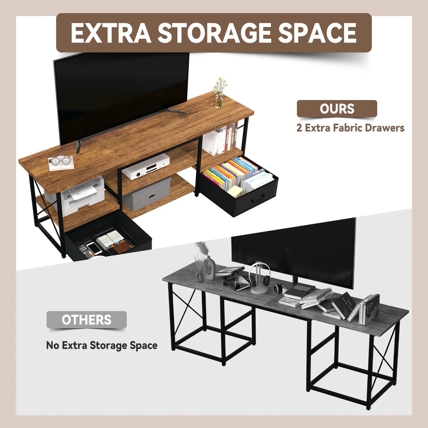 Ljustra 55 Inch TV Stand with Fabric Drawers Modern Living Room Furniture