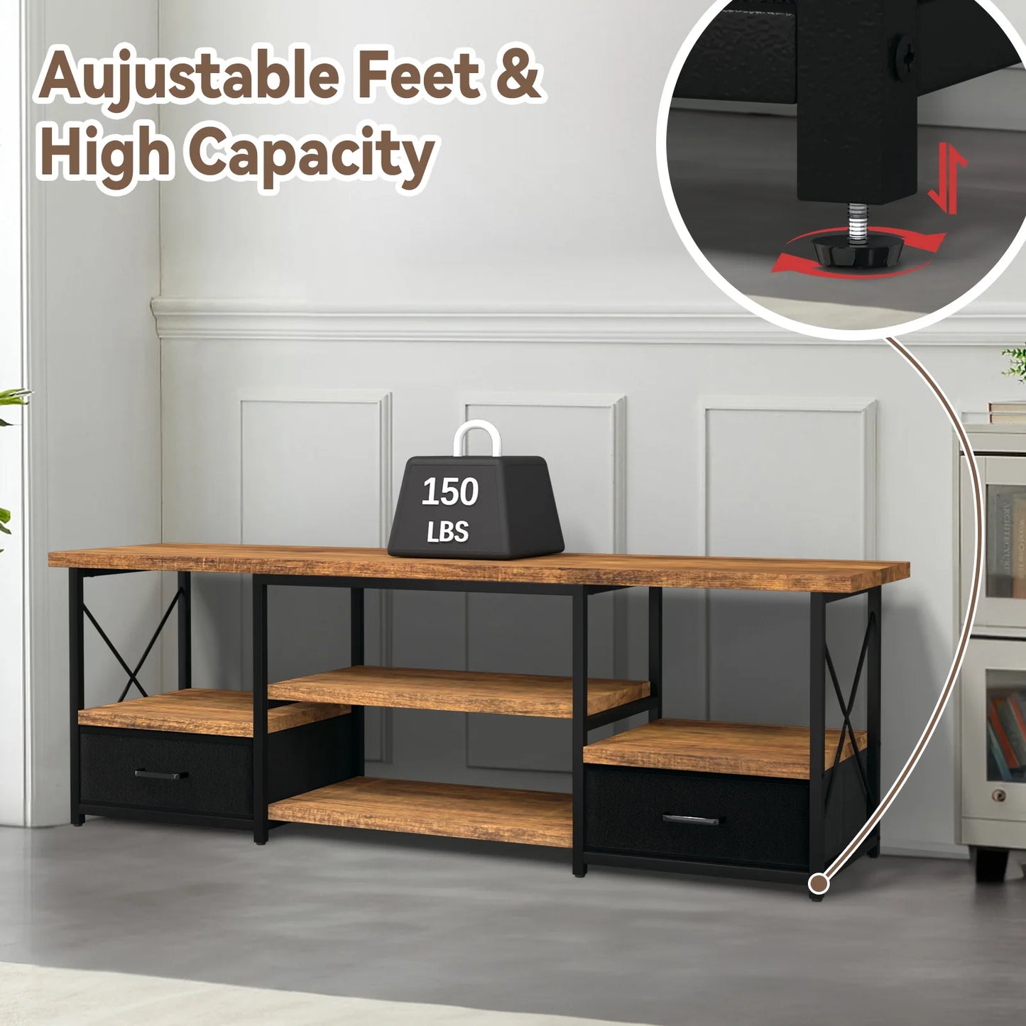 Ljustra 55 Inch TV Stand with Fabric Drawers Modern Living Room Furniture