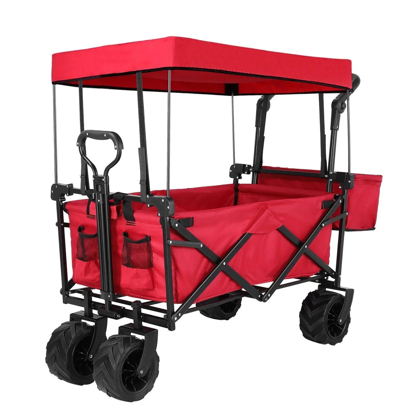 Foldable Handcart with Roof 115kg Off-Road Transport Trolley