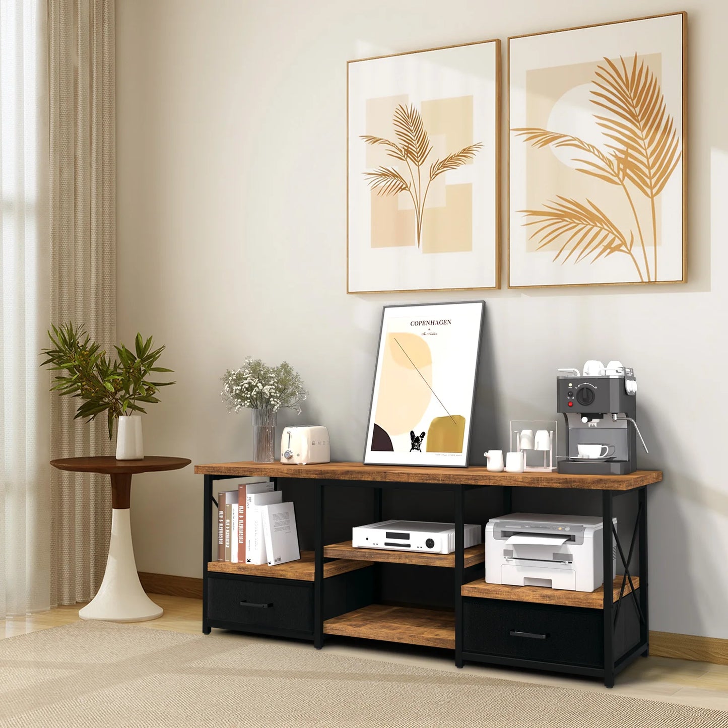 Ljustra 55 Inch TV Stand with Fabric Drawers Modern Living Room Furniture