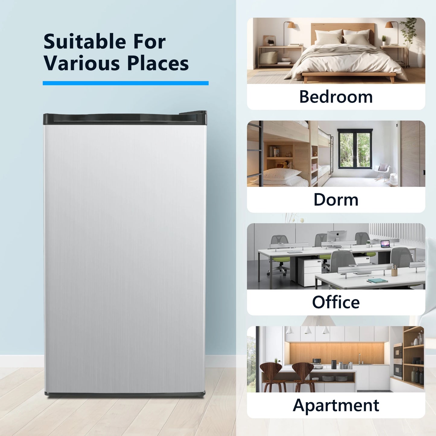 Ljustra 3.2 Cu.Ft Mini Fridge Freezer Compact Refrigerator for Dorm Office