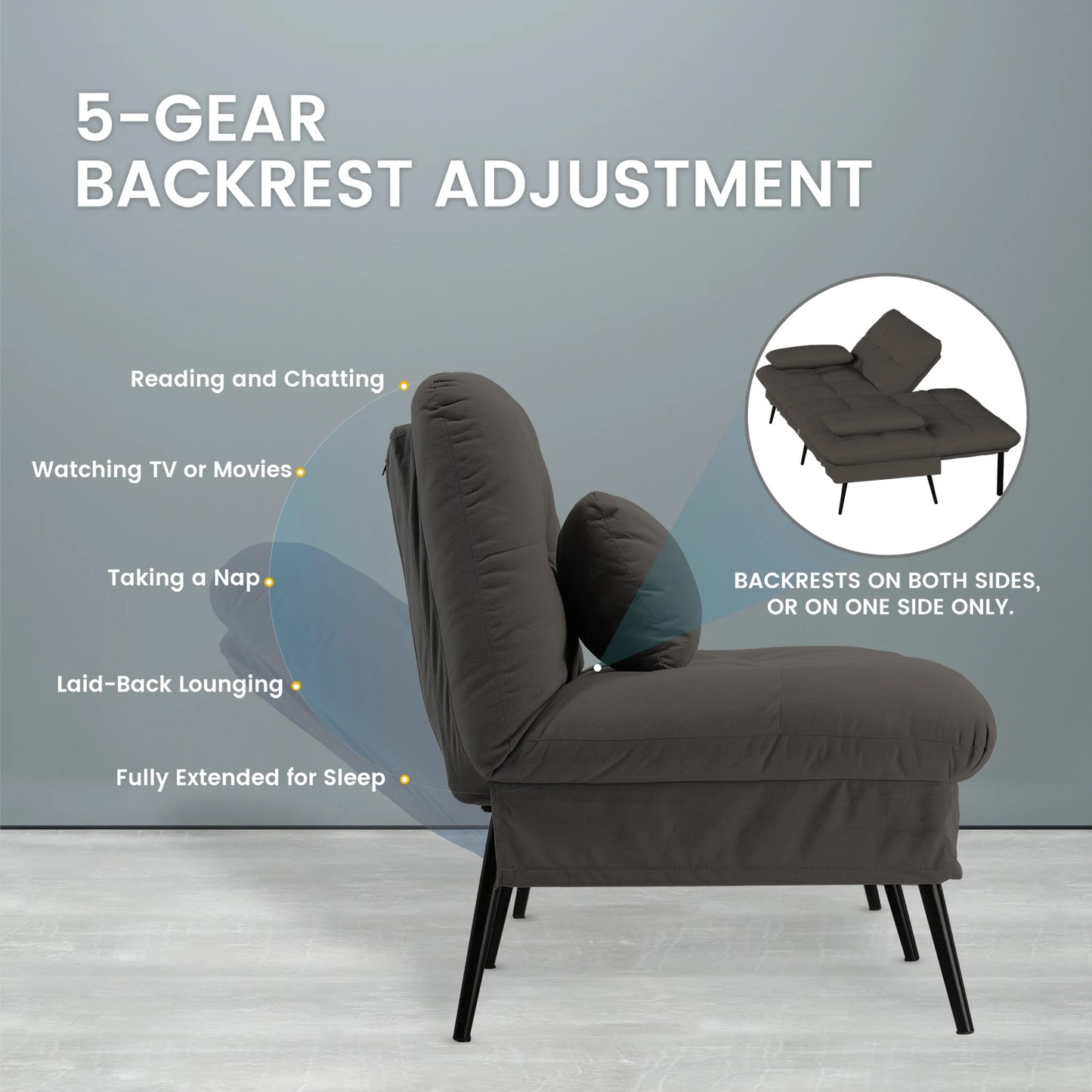 Ljustra Convertible Futon Sofa Bed Modern Adjustable Backrest Living Room