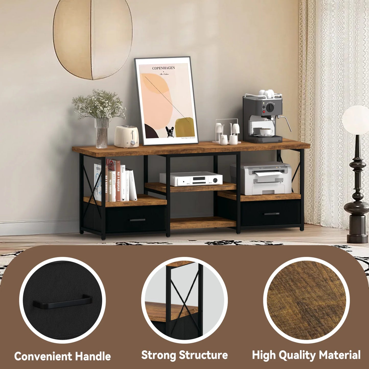 Ljustra 55 Inch TV Stand with Fabric Drawers Modern Living Room Furniture