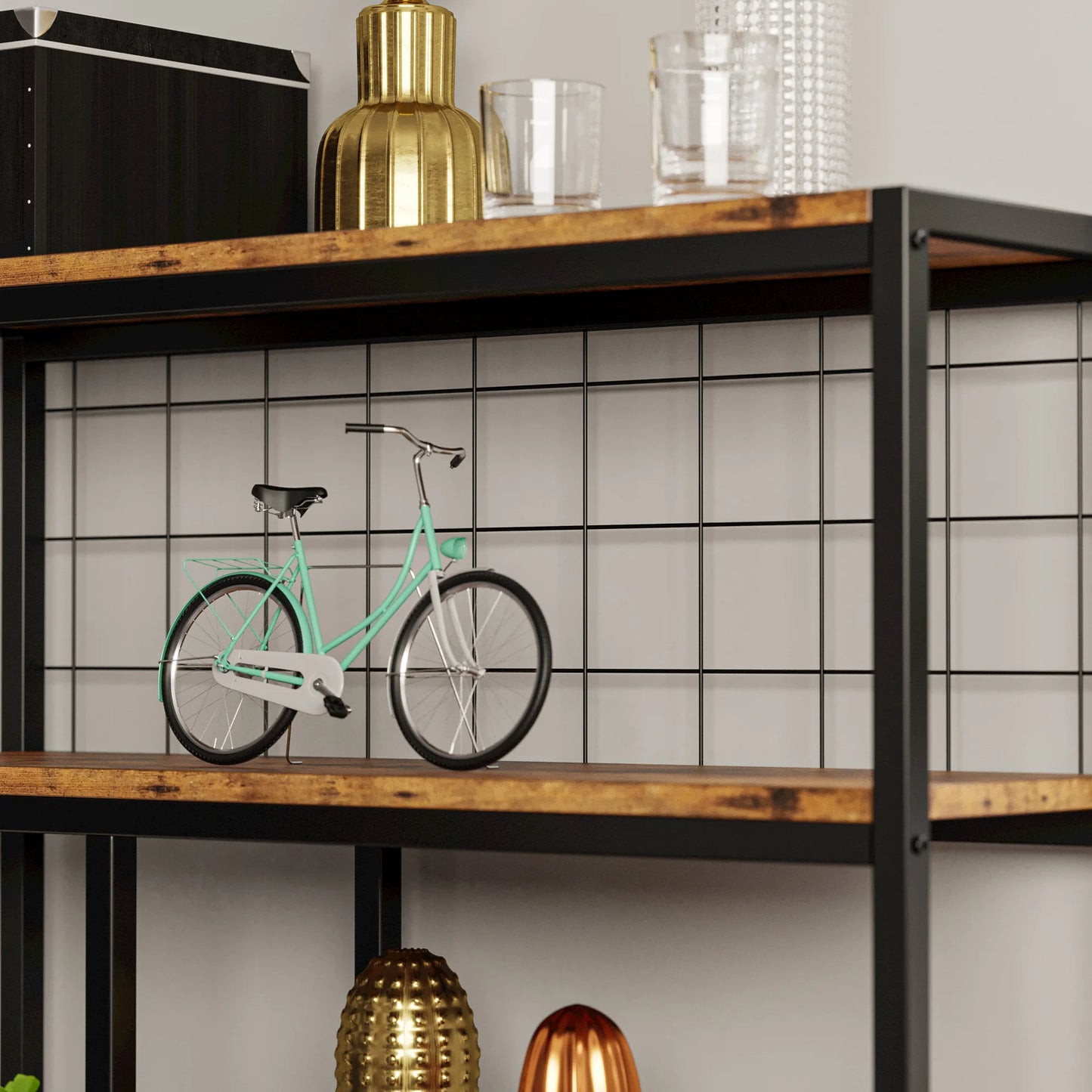 Ljustra 6-Shelf Industrial Etagere Bookcase Open Display Bookshelf