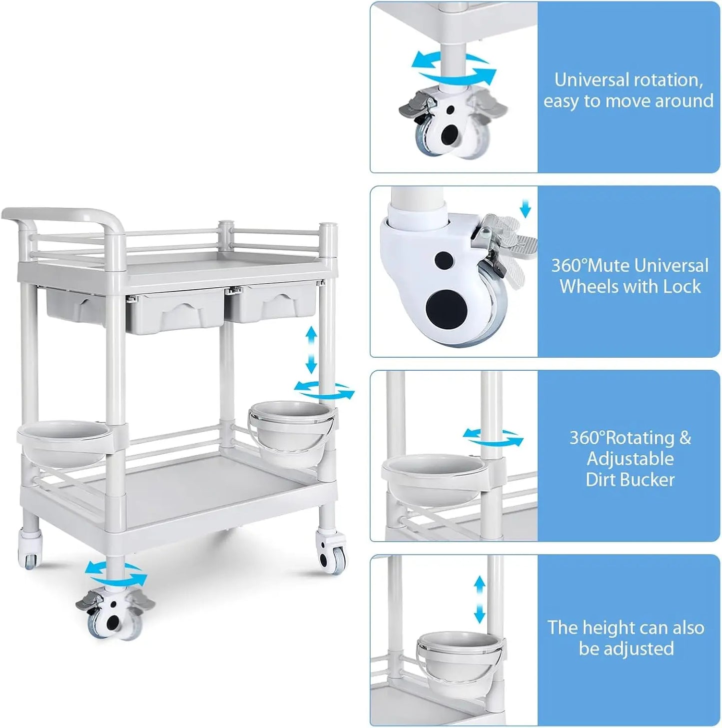 Mobile Trolley Cart with Wheels 330lbs Capacity Rolling Storage Utility
