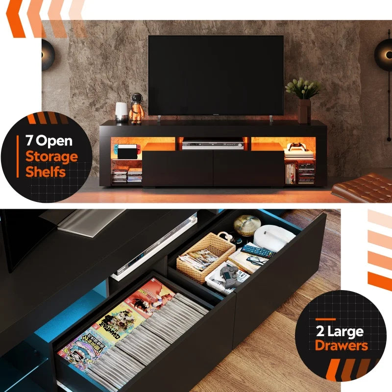Ljustra Modern LED TV Stand for 60-70 Inch TVs with Storage Drawers