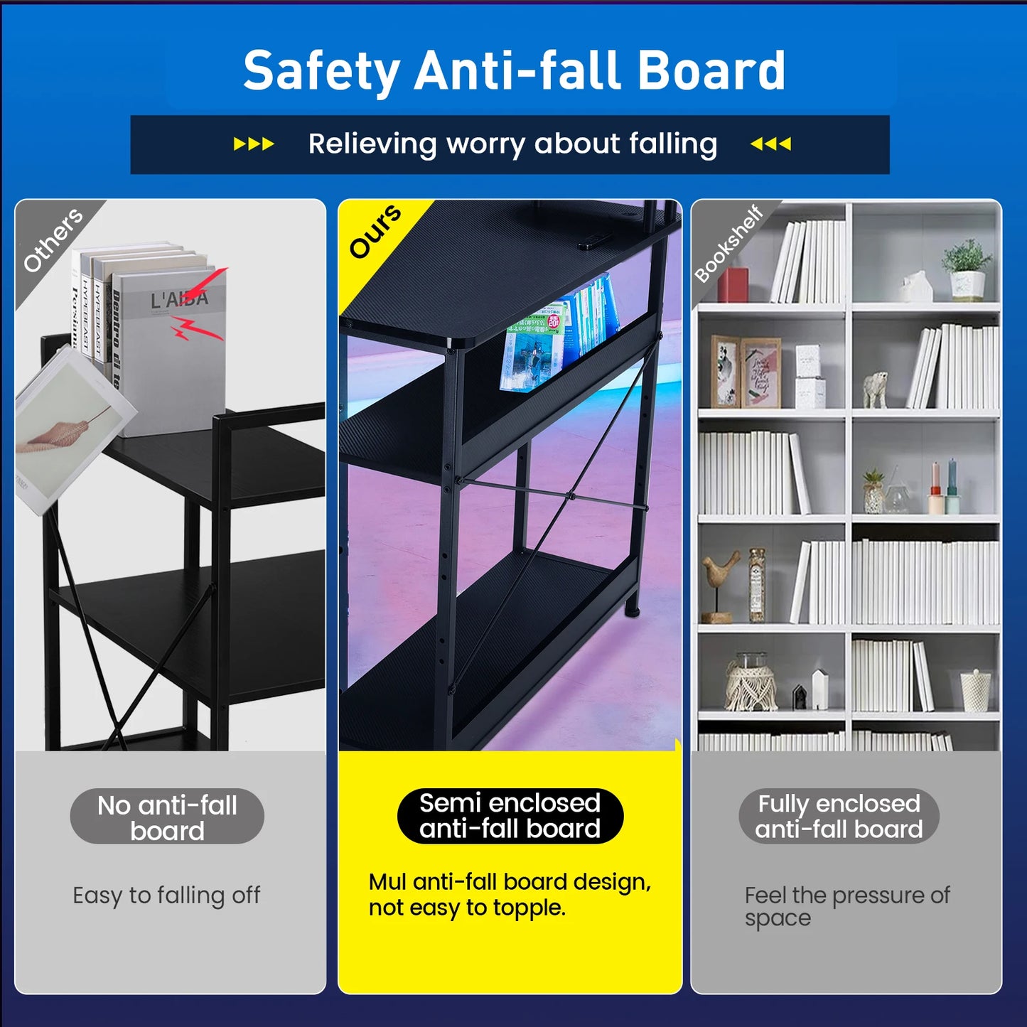 L-Shape Gaming Desk Carbon Fiber Computer Desk with Monitor Arm Storage