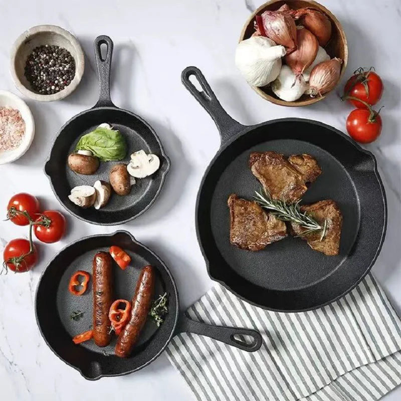 3 Piece Cast Iron Skillet Set Uncoated Frying Pans for All Stovetops
