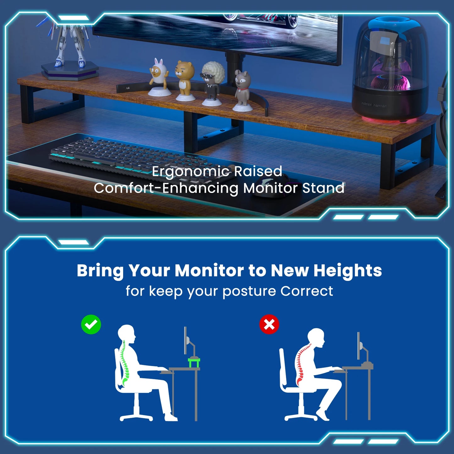 L Shaped Gaming Desk with Power Outlet and RGB LED Lights 67 Inch