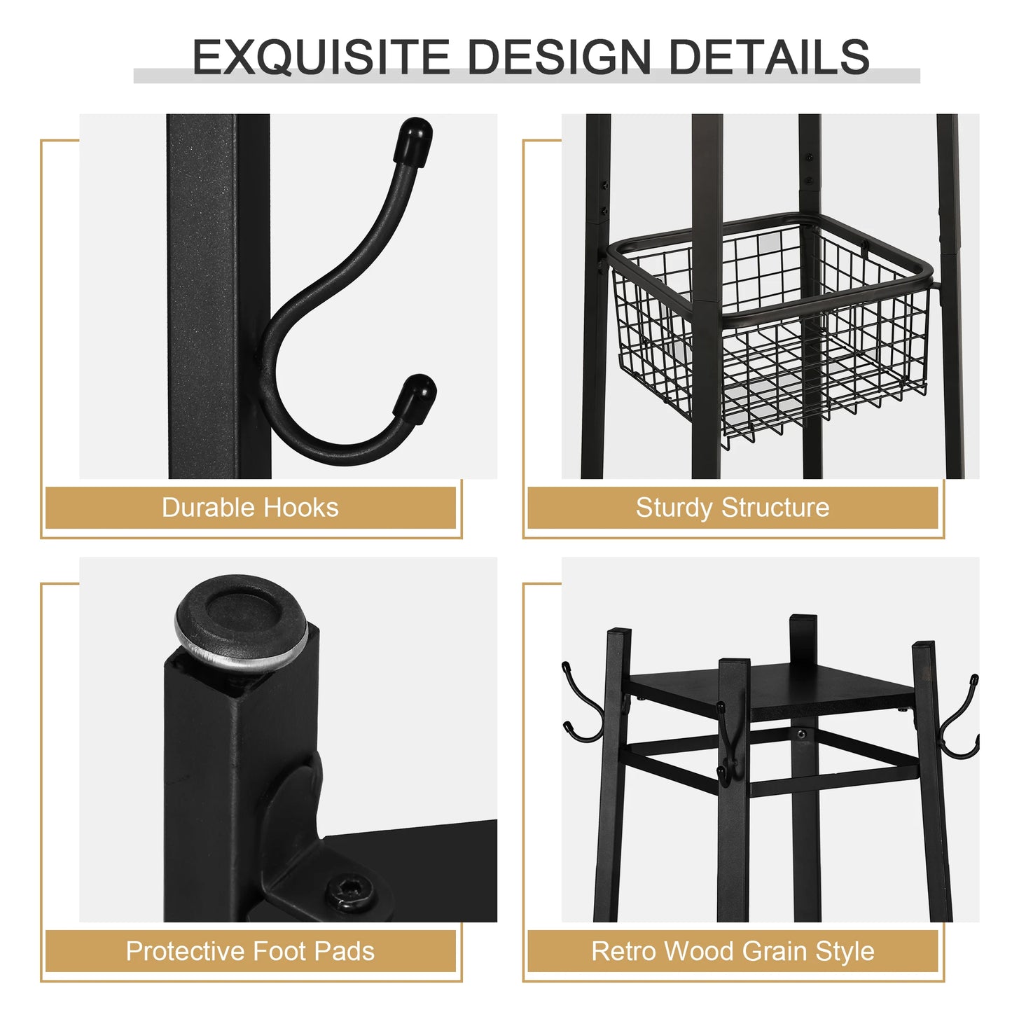 Ljustra Freestanding Coat Rack Stand with 8 Hooks for Living Room