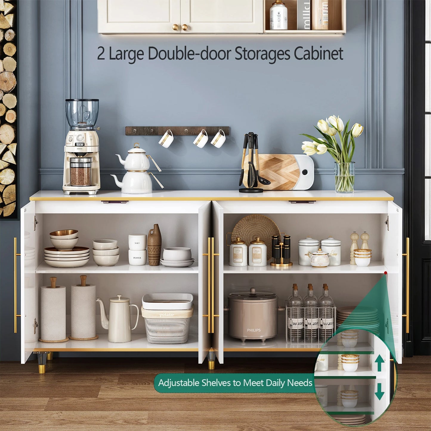 63 Inch Modern Buffet Cabinet Storage Sideboard Console Table