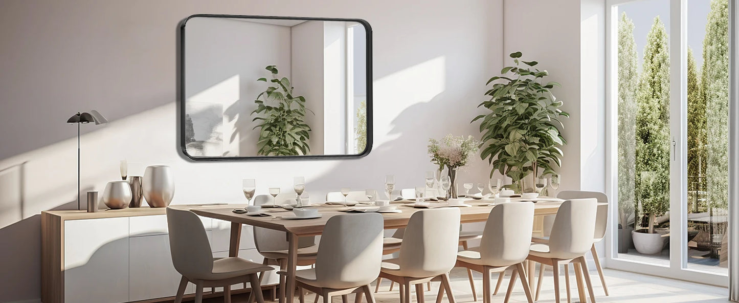 Matte Metal Framed Bathroom Mirror Rounded Corner Tempered Glass