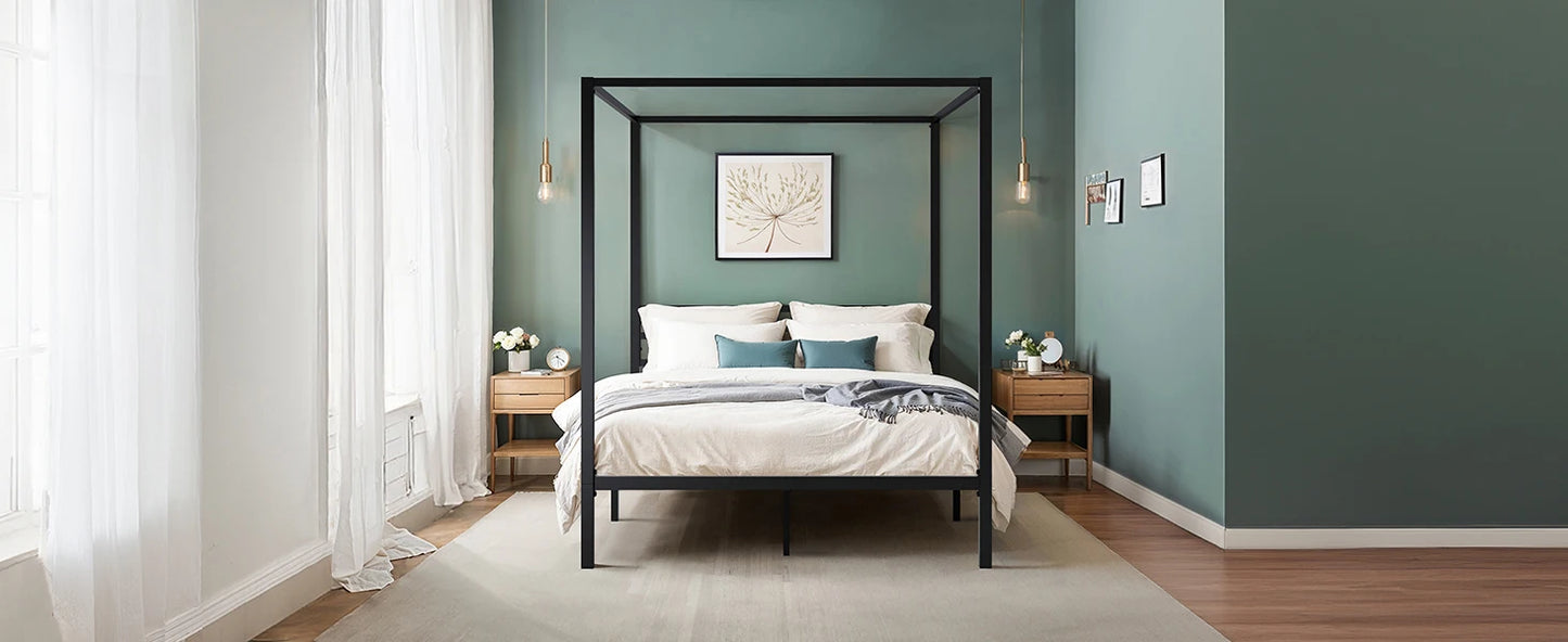Ljustra Canopy Bed Frame Minimalist Sturdy Easy Assembly No Box Spring
