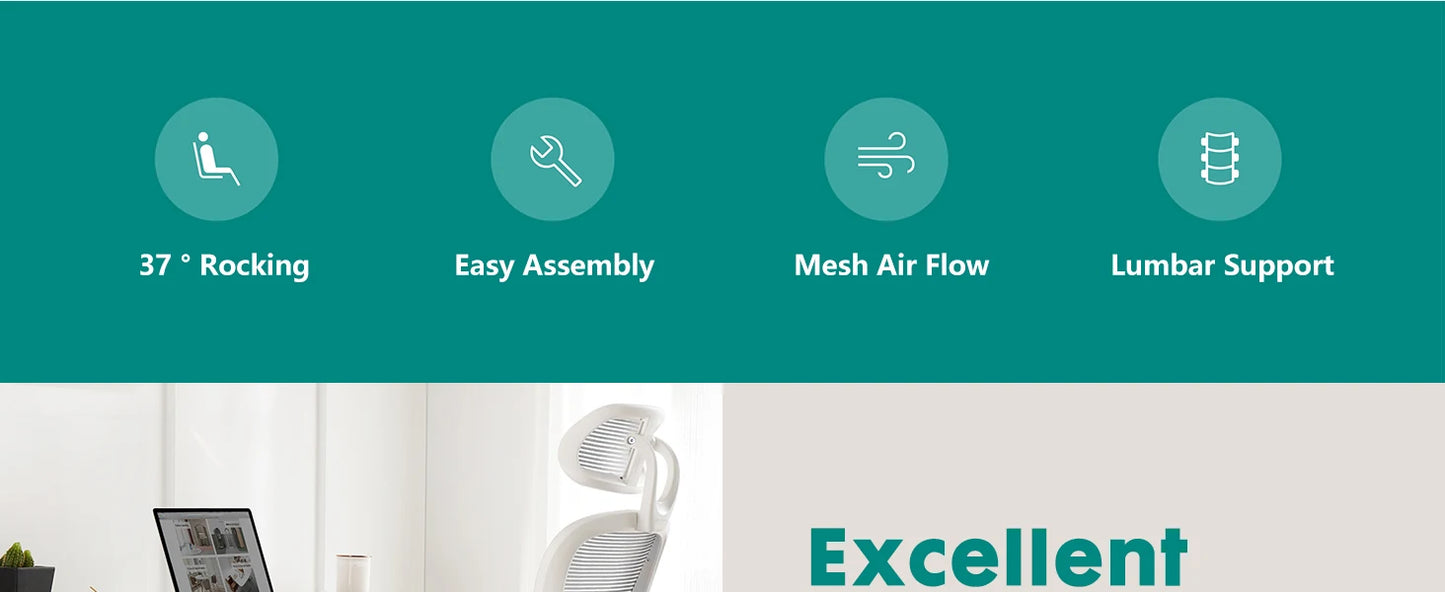 Ergonomic Office Computer Desk Chair Adjustable Lumbar Support Home Office