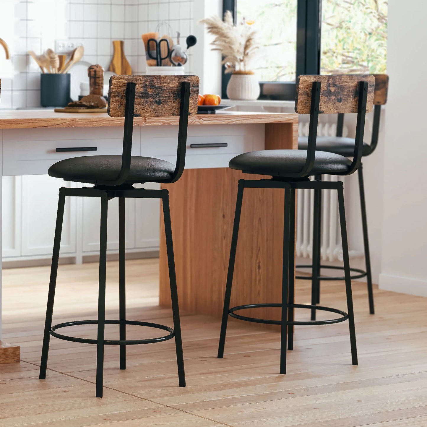 Ljustra Swivel Bar Stools Set of 2 PU Upholstered Kitchen Stools