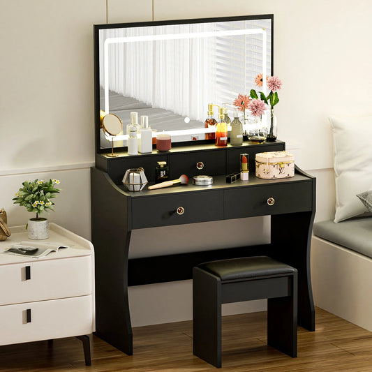 Ljustra Vanity Table Set with 4 Drawers Charging Station LED Mirror