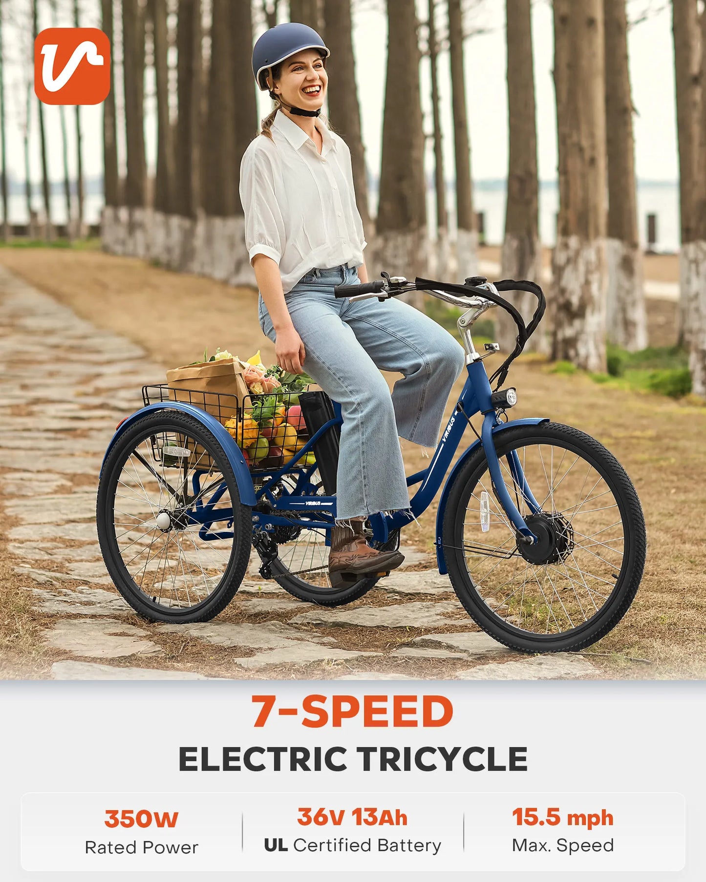 24'' 26'' Electric Tricycle for Adults 350W Motor 7 Speed Trike