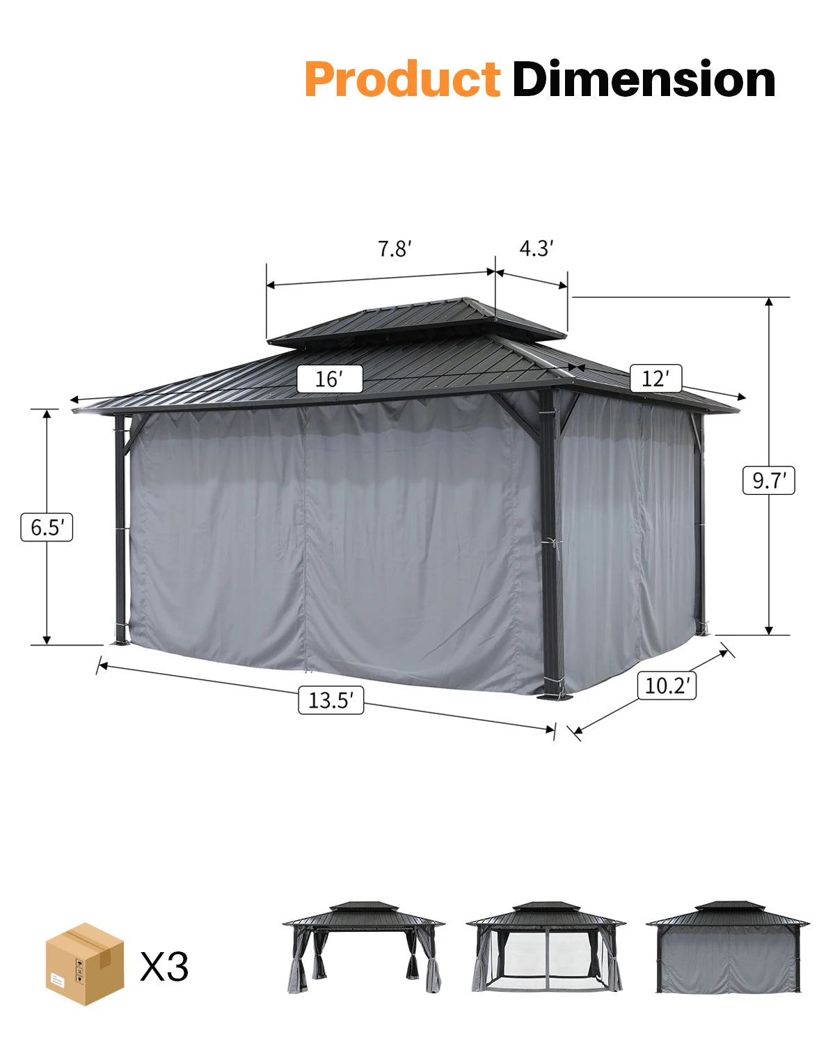 Ljustra 12x16 Outdoor Hardtop Gazebo Aluminum Frame with Netting Curtains