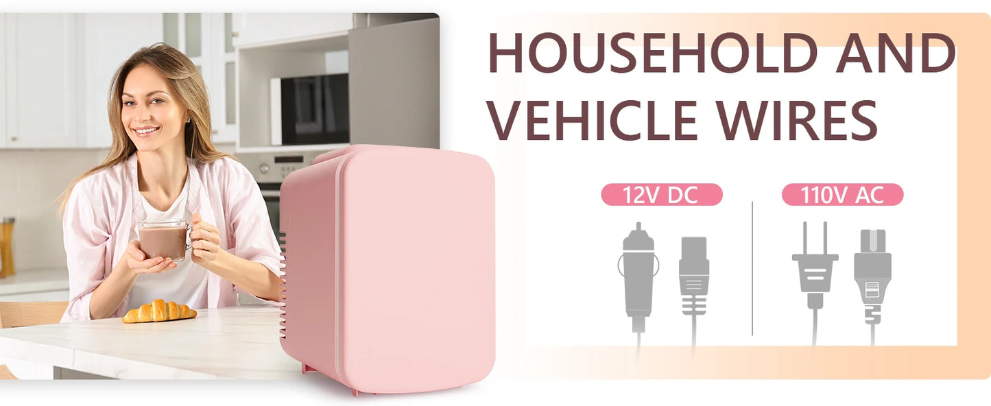 Ljustra 4L Mini Fridge with Freezer Compact Refrigerator for Car Office