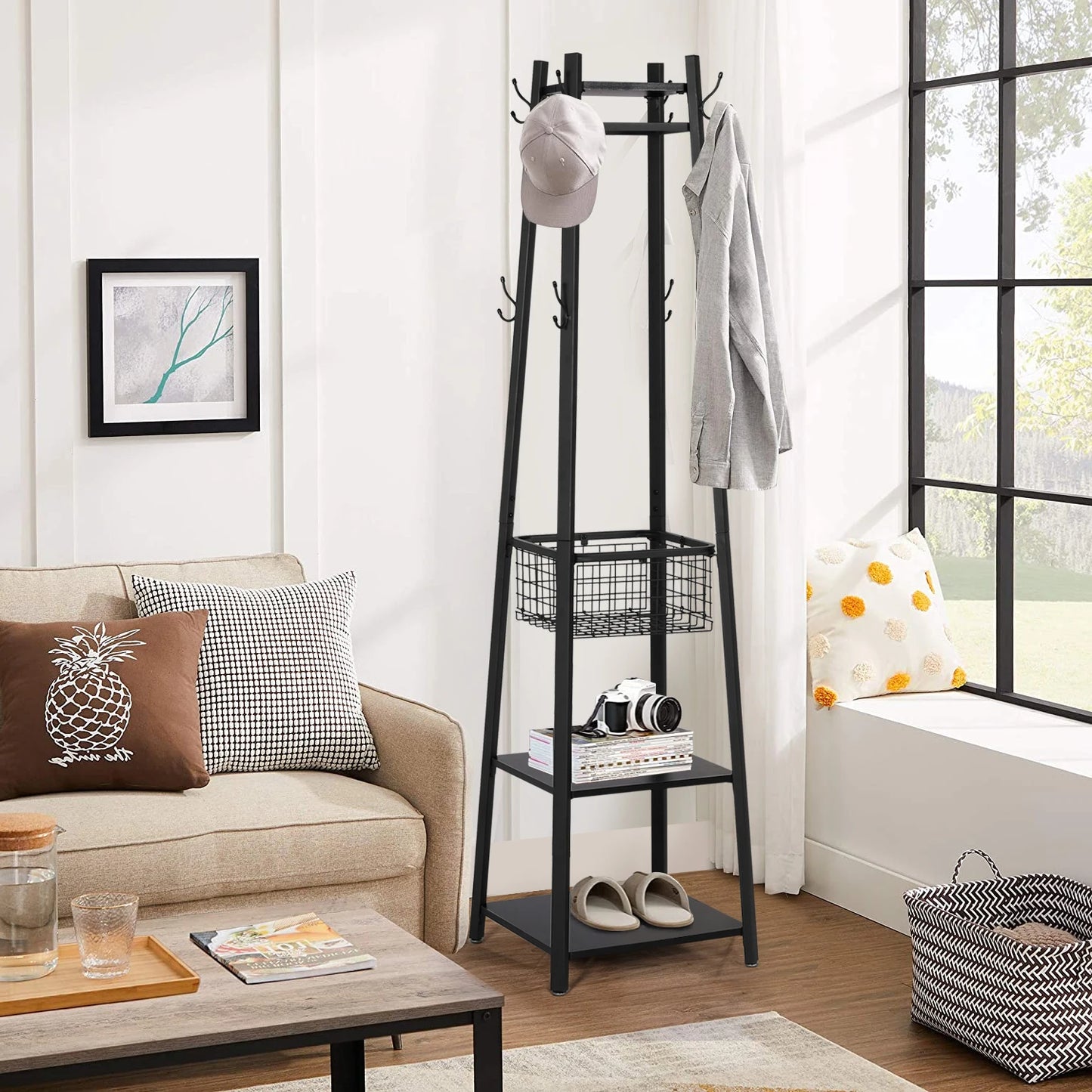 Ljustra Freestanding Coat Rack Stand with 8 Hooks for Living Room