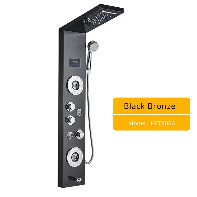 Brushed Nickel LED Shower Panel Wall Mounted Rainfall Digital Screen