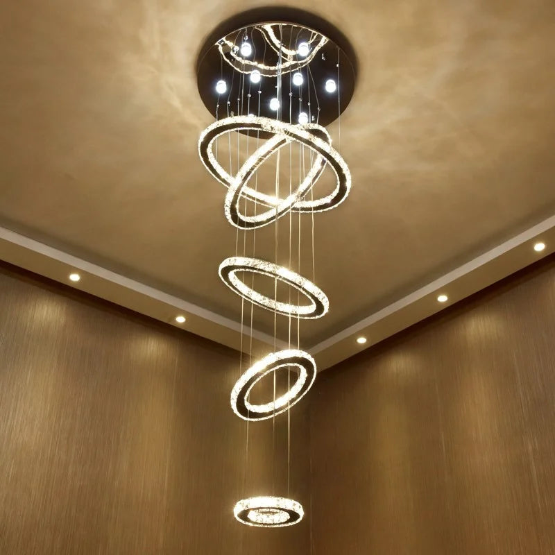 Luxury Crystal LED Chandelier 5 Ring Modern Ceiling Light Fixture