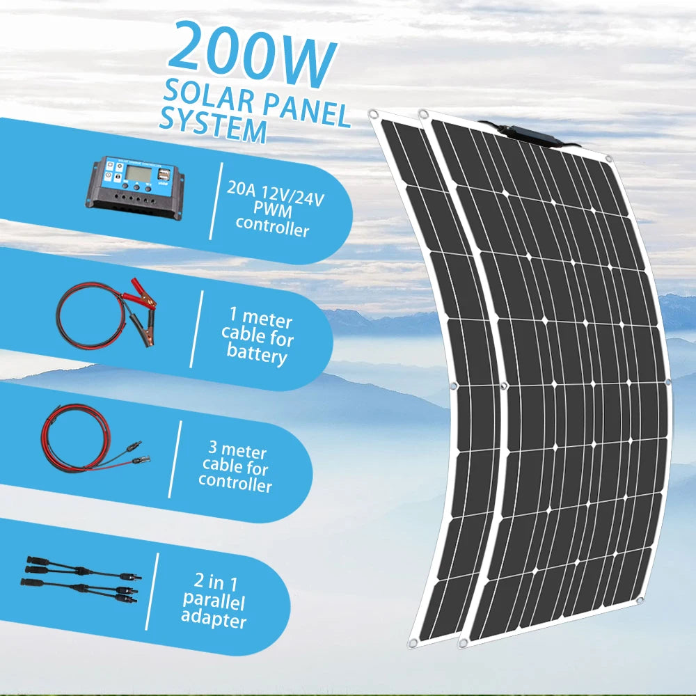 100 Watt Flexible Solar Panel Monocrystalline 12V 24V Battery Charger