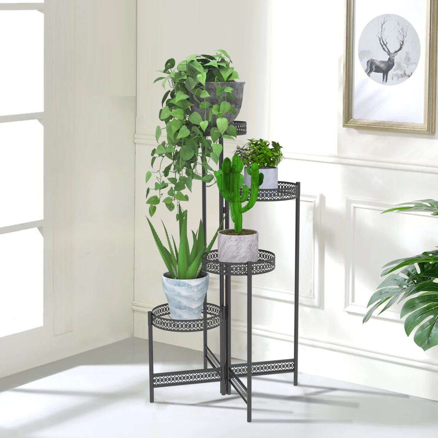 3 Tier Metal Plant Stand Indoor Foldable Flower Pot Holder Display Rack