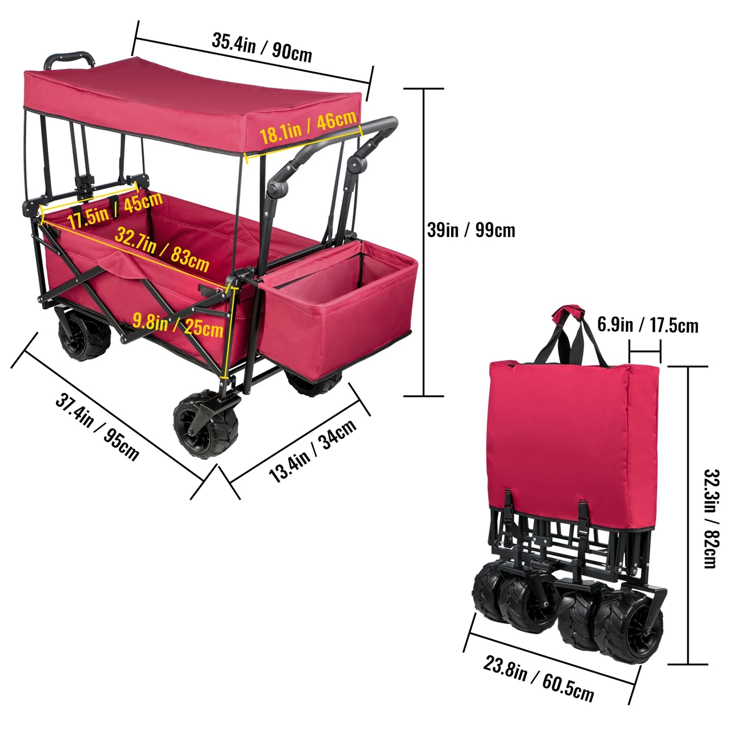 Ljustra Folding Wagon Cart Collapsible All-Terrain Beach Utility Cart