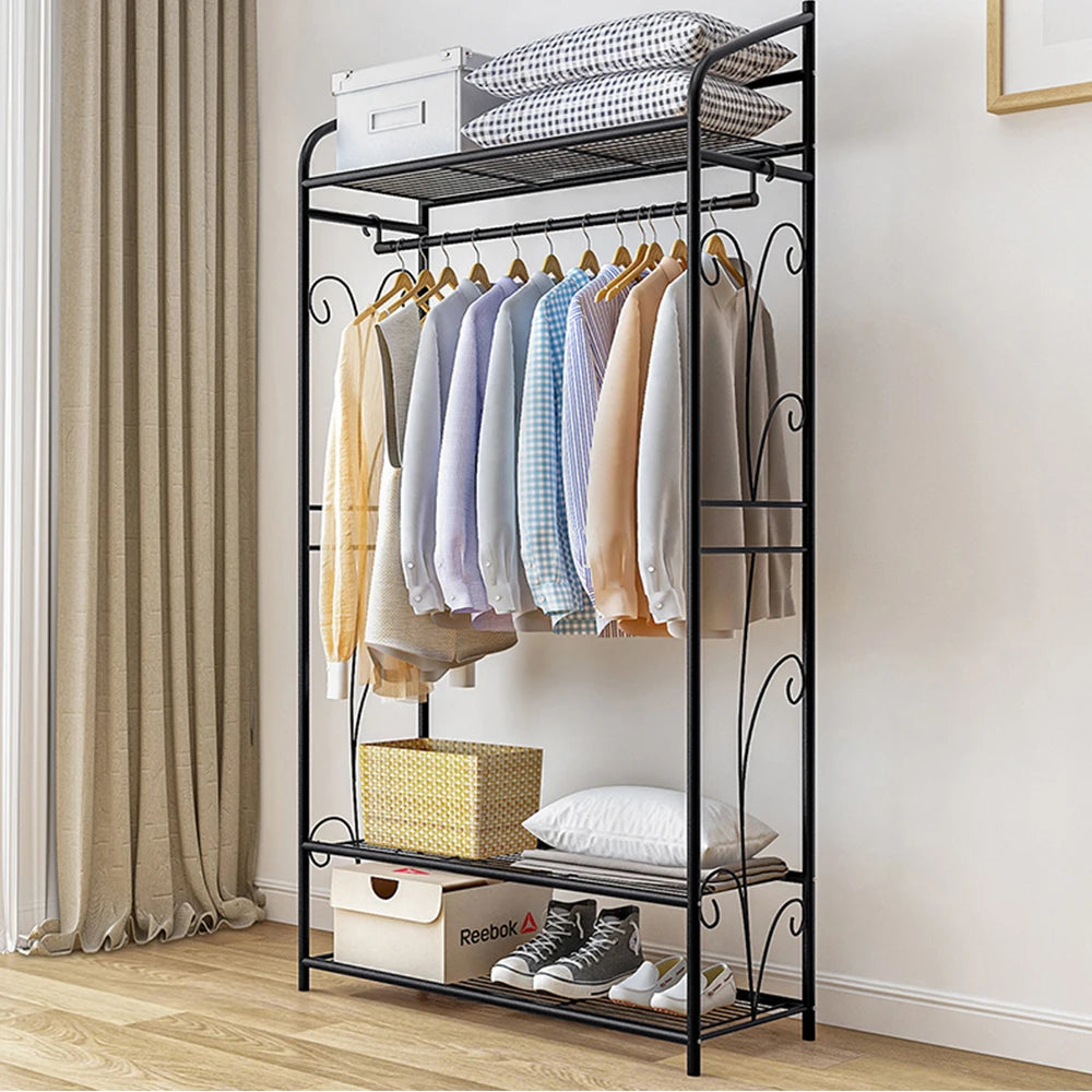 Ljustra Heavy Duty Black Metal Clothes Rack with Storage Shelves