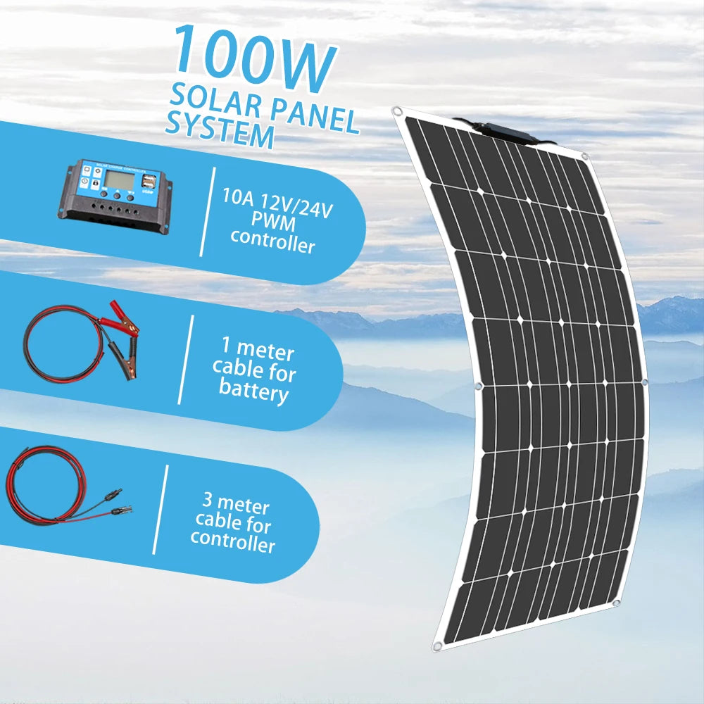100 Watt Flexible Solar Panel Monocrystalline 12V 24V Battery Charger