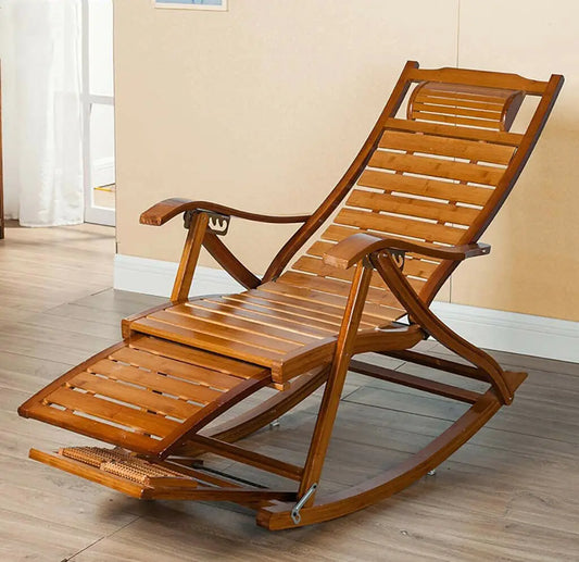 Heavy Duty Bamboo Rocking Chair Adjustable Lounge Recliner Outdoor