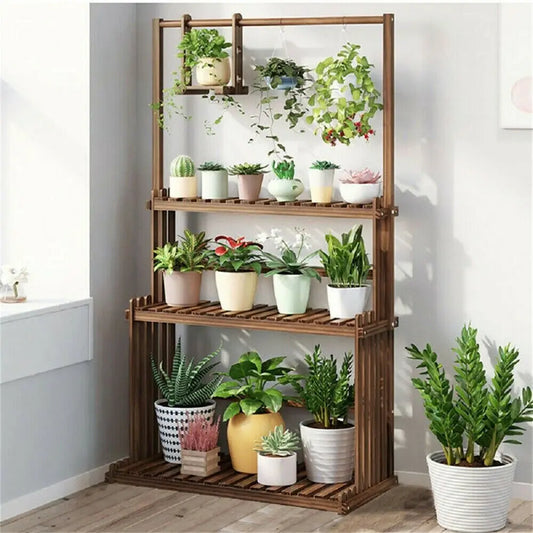3-Tier Hanging Wood Plant Stand Multi-Display Shelf Indoor Outdoor