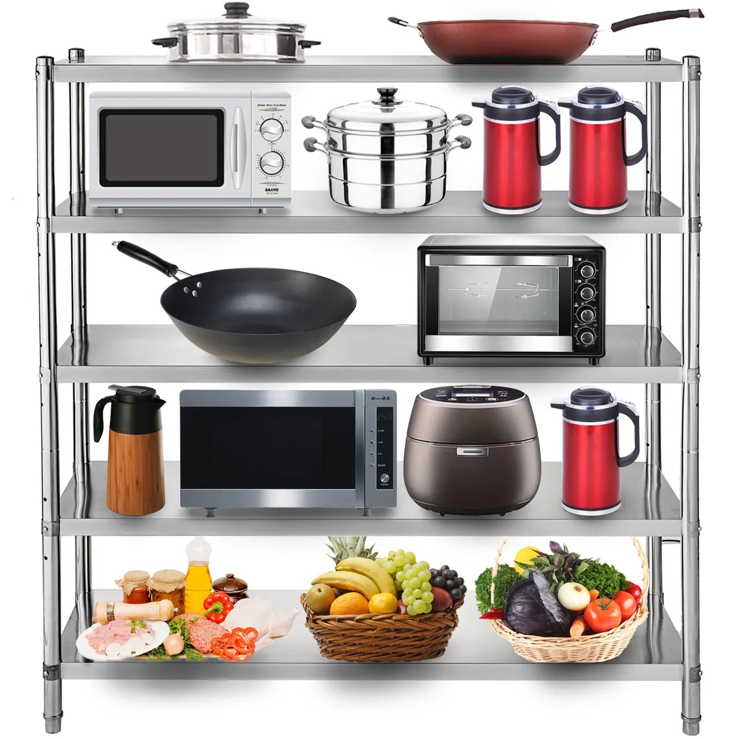 Ljustra 4-Tier Stainless Steel Storage Rack for Kitchen Garage Warehouse