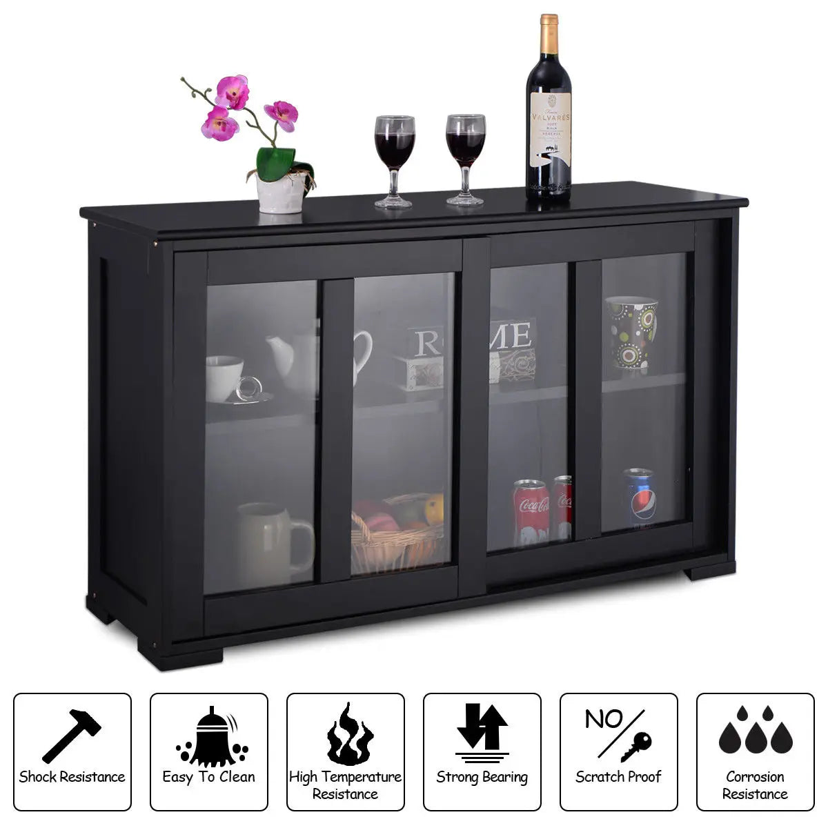Ljustra Modern Storage Cabinet Sideboard Buffet Glass Sliding Door Pantry