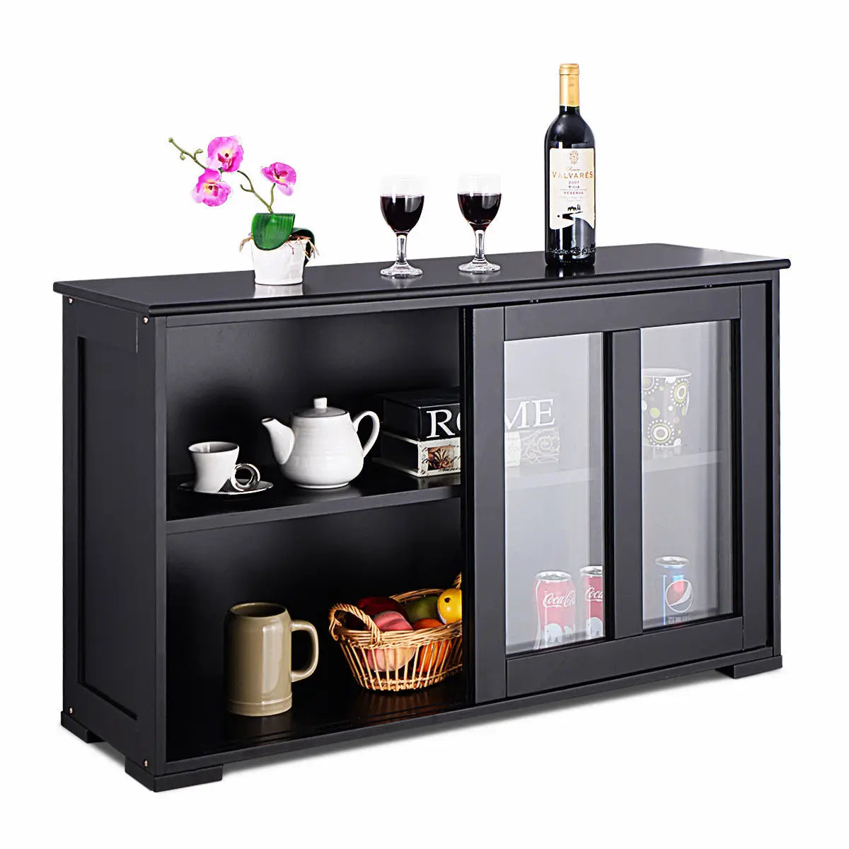 Ljustra Modern Storage Cabinet Sideboard Buffet Glass Sliding Door Pantry