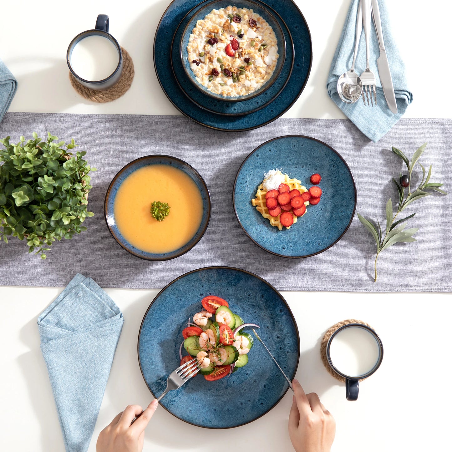 Ljustra Vintage Ceramic Tableware Set Dinner Dessert Bowls Cups