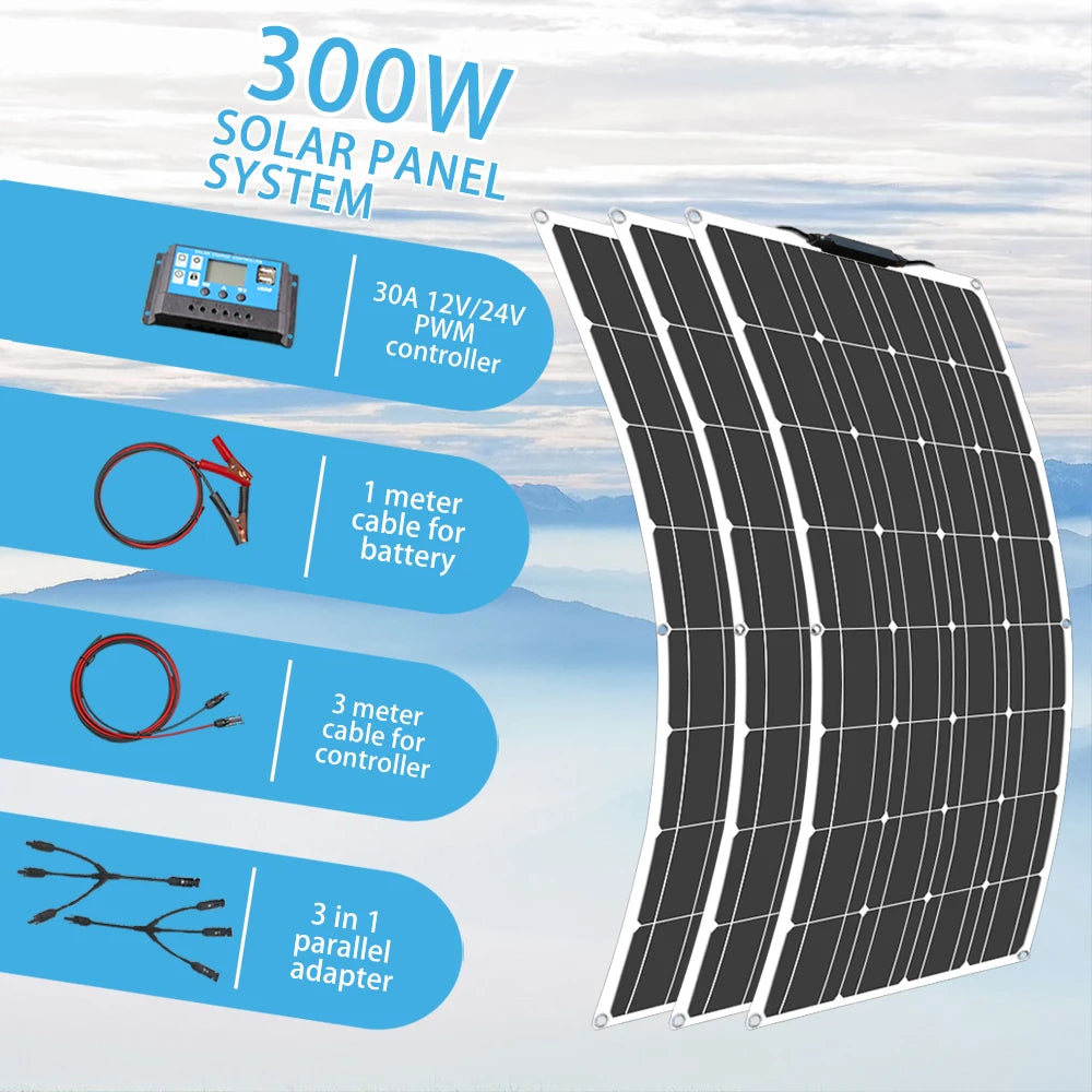 100 Watt Flexible Solar Panel Monocrystalline 12V 24V Battery Charger