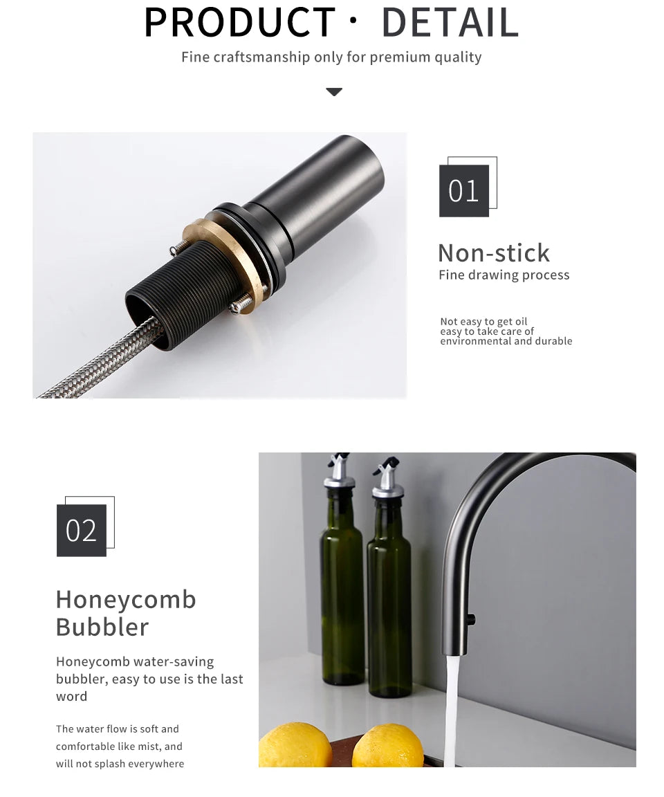 Pull Down Kitchen Sink Faucet Brushed Gunmetal Single Handle Brass Sprayer