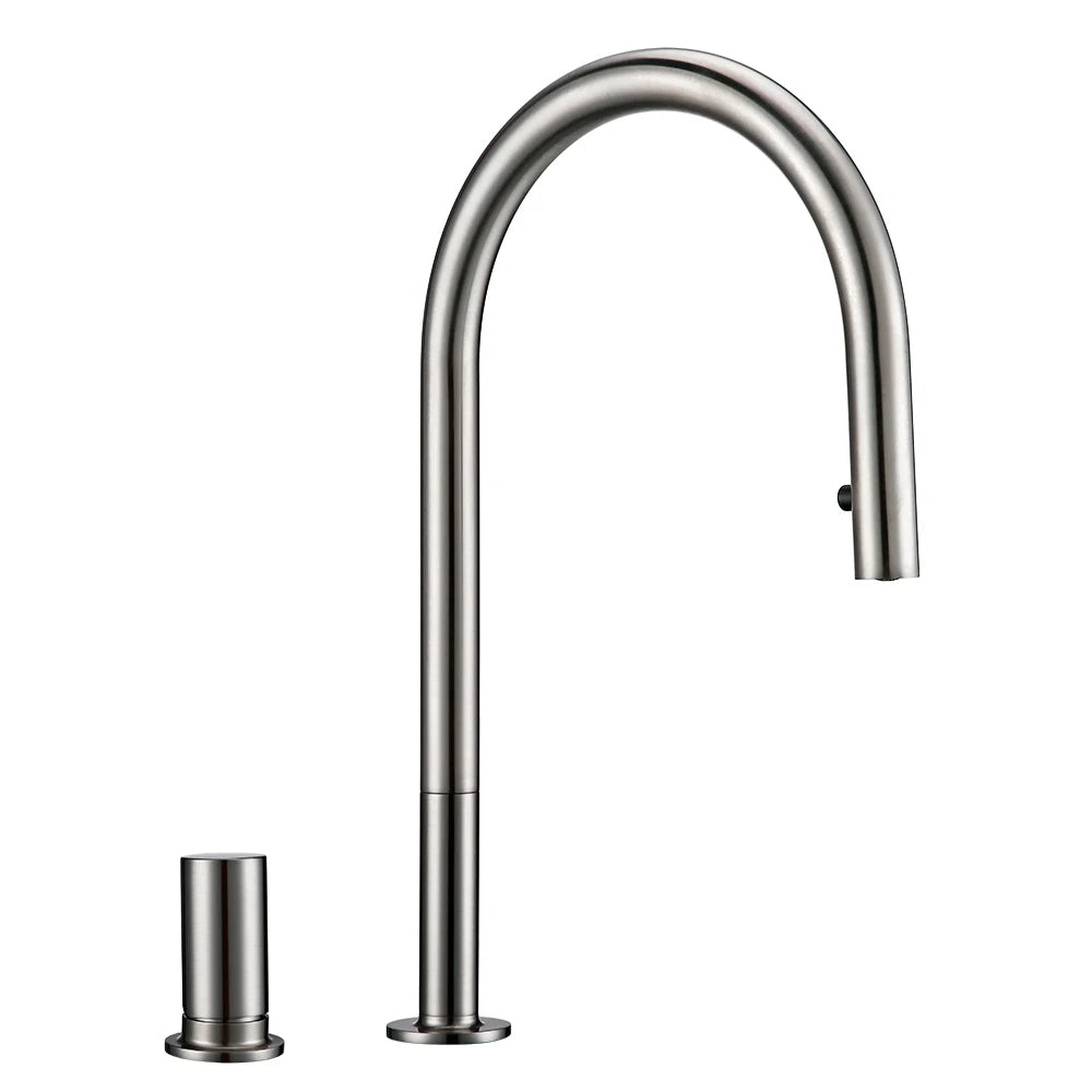 Pull Down Kitchen Sink Faucet Brushed Gunmetal Single Handle Brass Sprayer