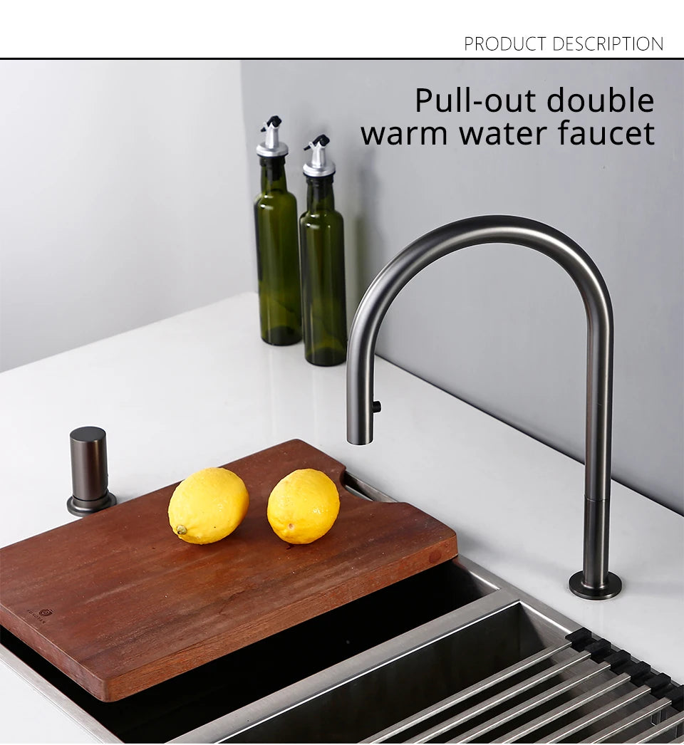 Pull Down Kitchen Sink Faucet Brushed Gunmetal Single Handle Brass Sprayer