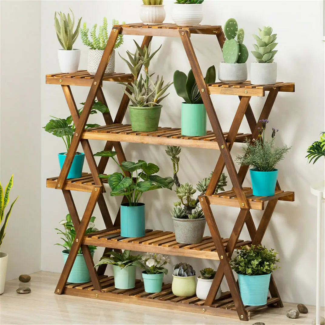 8 Tier Tall Large Capacity Wood Plant Stand for Flower Shelves